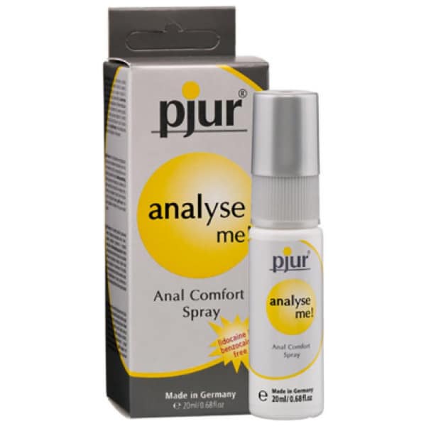 grey Spray bottle and grey and yellow box packaging of Analyse Me Anal Comfort Spray
