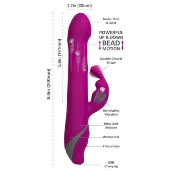 Descriptive image of measurements of Purple Commotion Rhumba vibrator