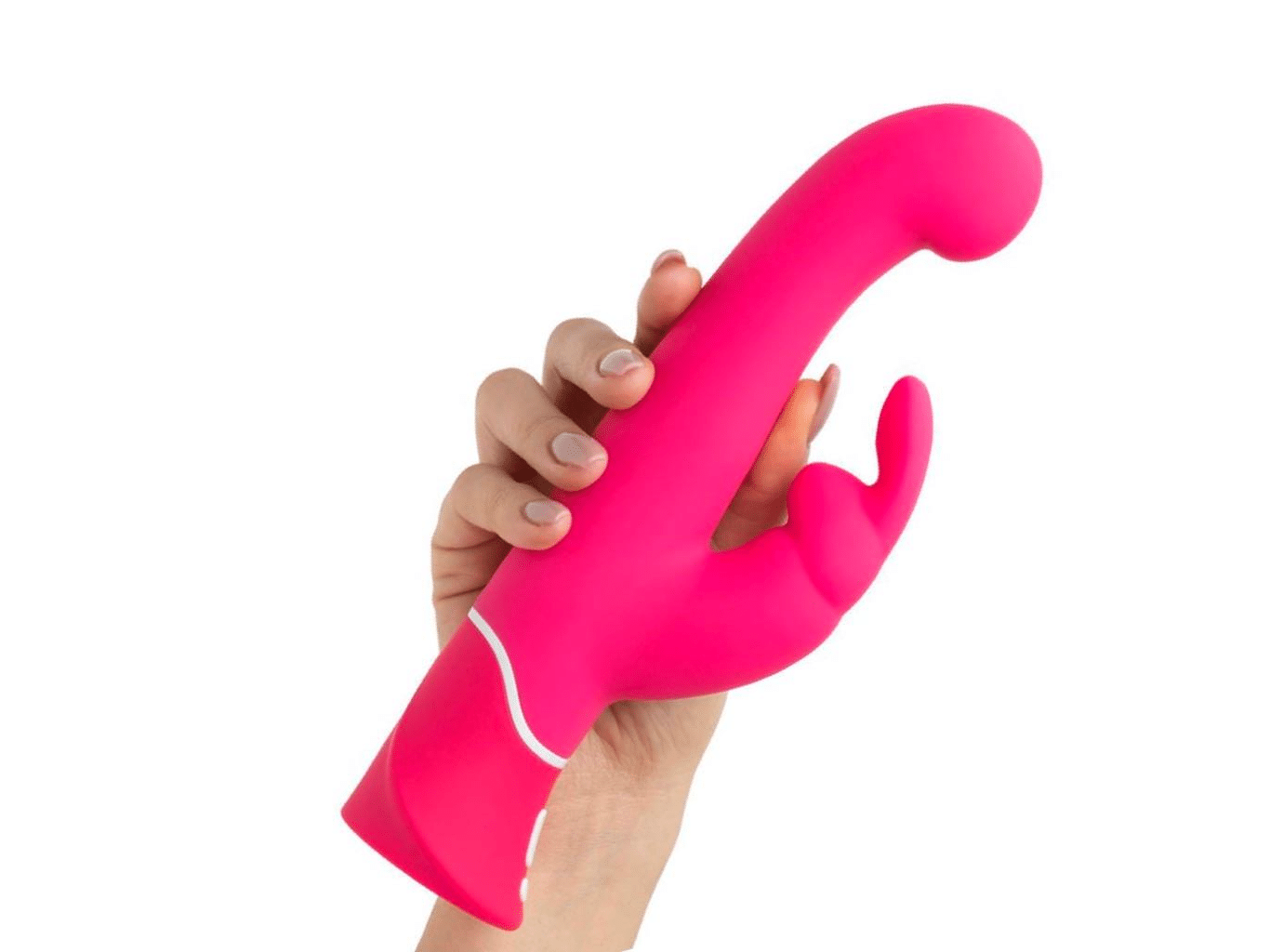 Holding a pink rabbit vibrator